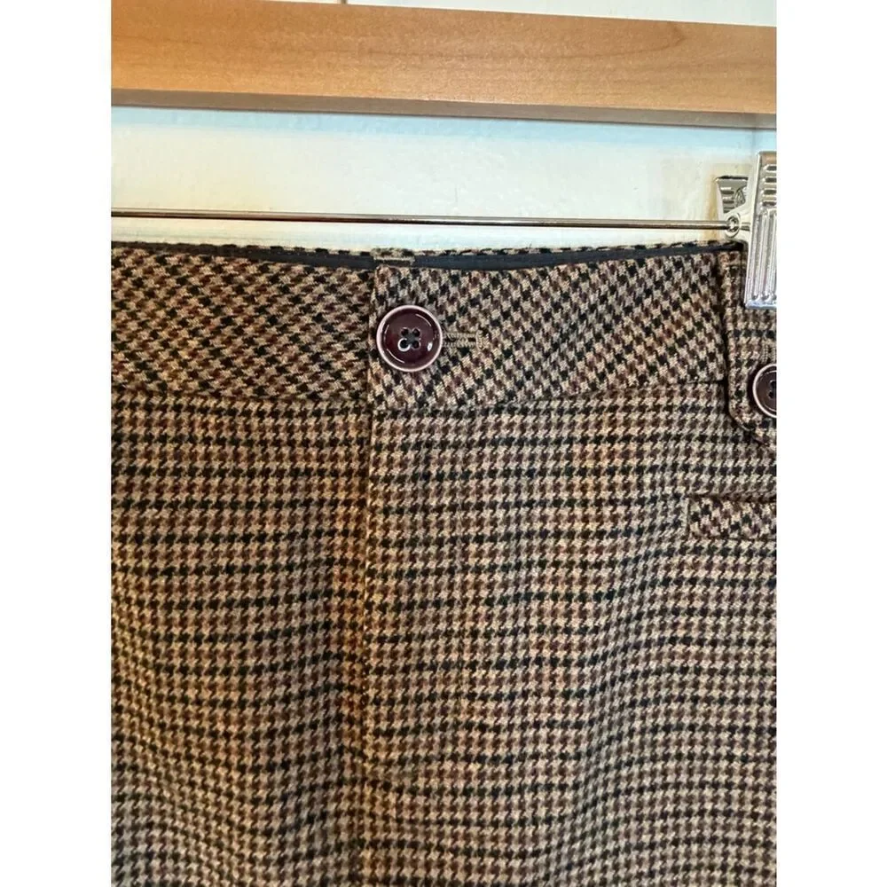 Eddie Bauer Skirt Wool Brown Houndstooth Fully Lined Front Zip Size 10 Pockets
